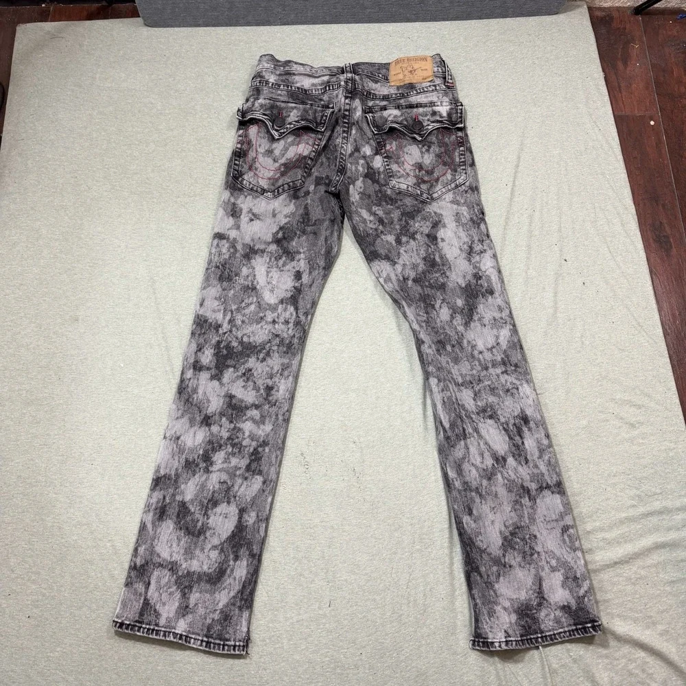 True Religion Section Straight Jeans 33x34 Black Acid Wash Red Detailing Mens